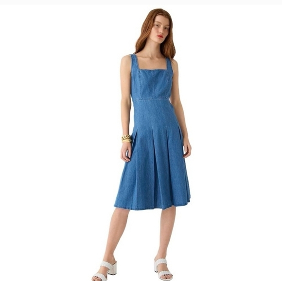 Plated Denim Blue Midi Dress,J.CREW,  Size 2, pre-loved excellent conditions - Picture 1 of 16